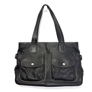 LANCEL Pebbled Leather Baguette Shoulder Bag - Black